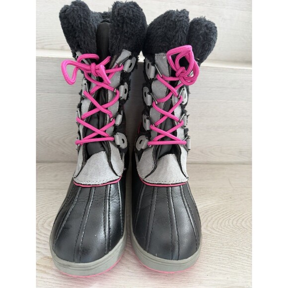 Totes Shelby Girls' Winter Black, Gray & Pink Snow Boots  4M - Picture 2 of 7